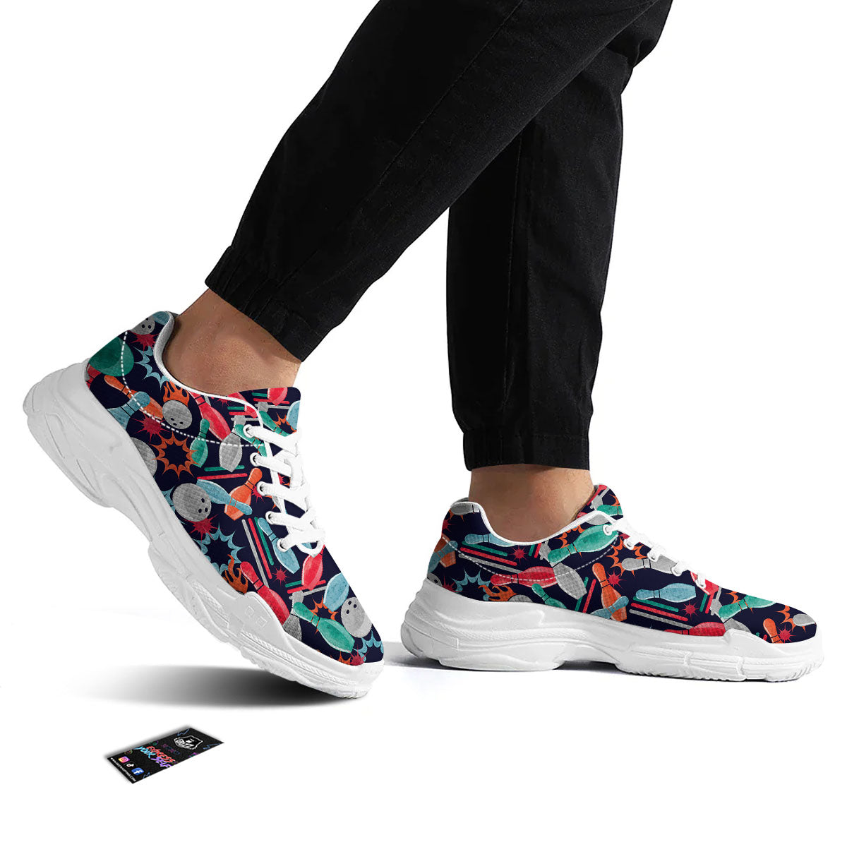 Bowling Theme Watercolor Print Pattern White Chunky Shoes-grizzshop