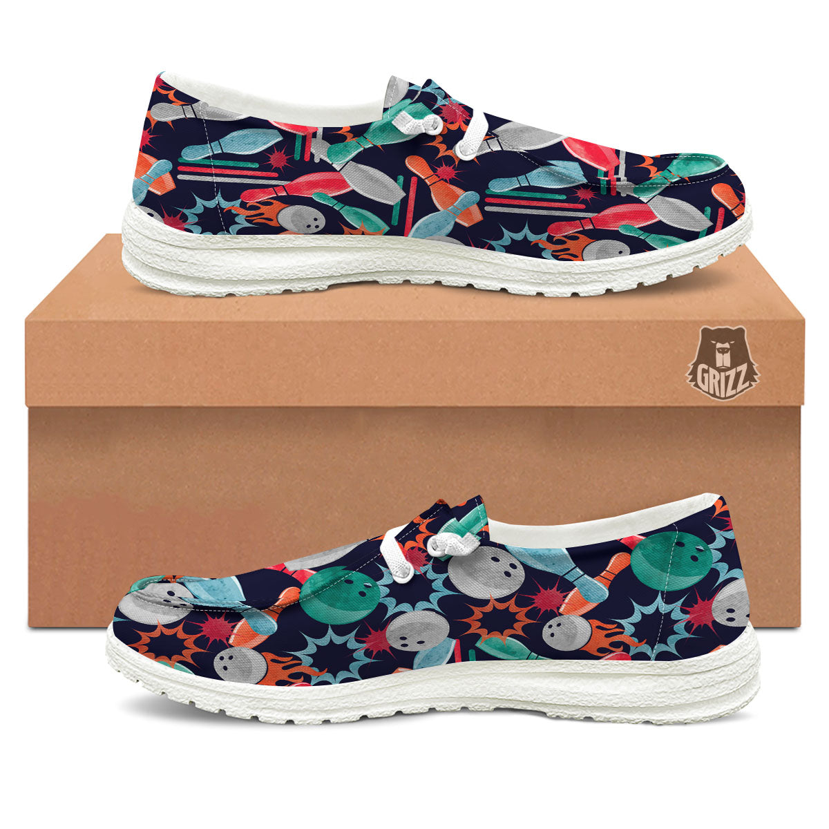 Bowling Theme Watercolor Print Pattern White Loafers-grizzshop