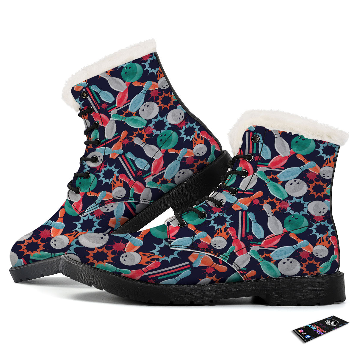 Bowling Theme Watercolor Print Pattern Winter Boots-grizzshop
