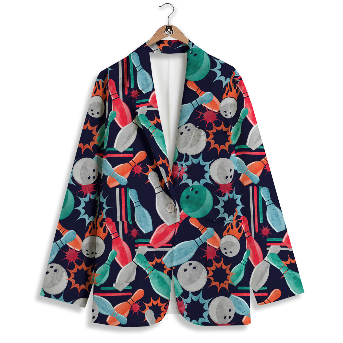 Bowling Theme Watercolor Print Pattern Women's Blazer-grizzshop