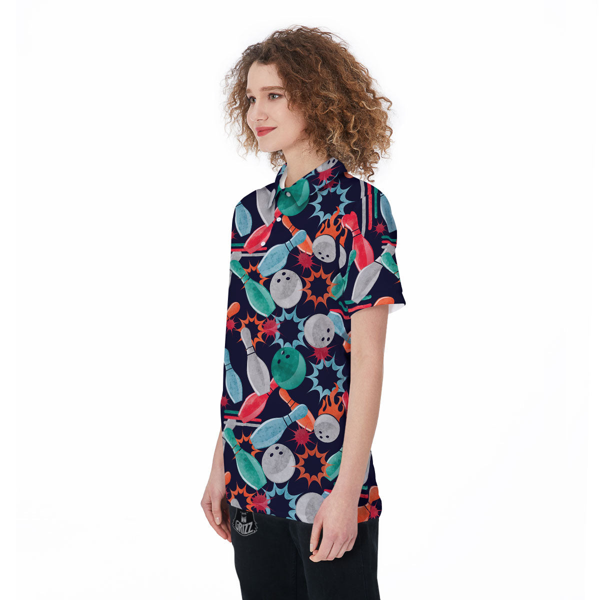 Bowling Theme Watercolor Print Pattern Women's Golf Shirts-grizzshop