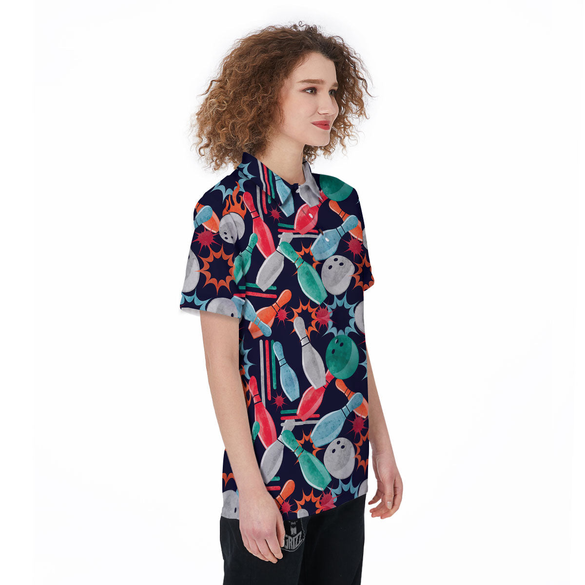 Bowling Theme Watercolor Print Pattern Women's Golf Shirts-grizzshop