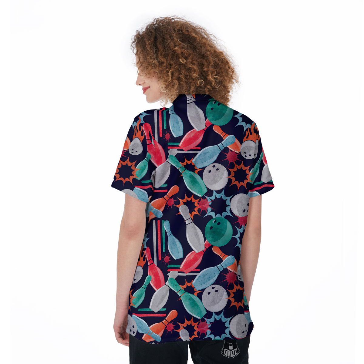 Bowling Theme Watercolor Print Pattern Women's Golf Shirts-grizzshop