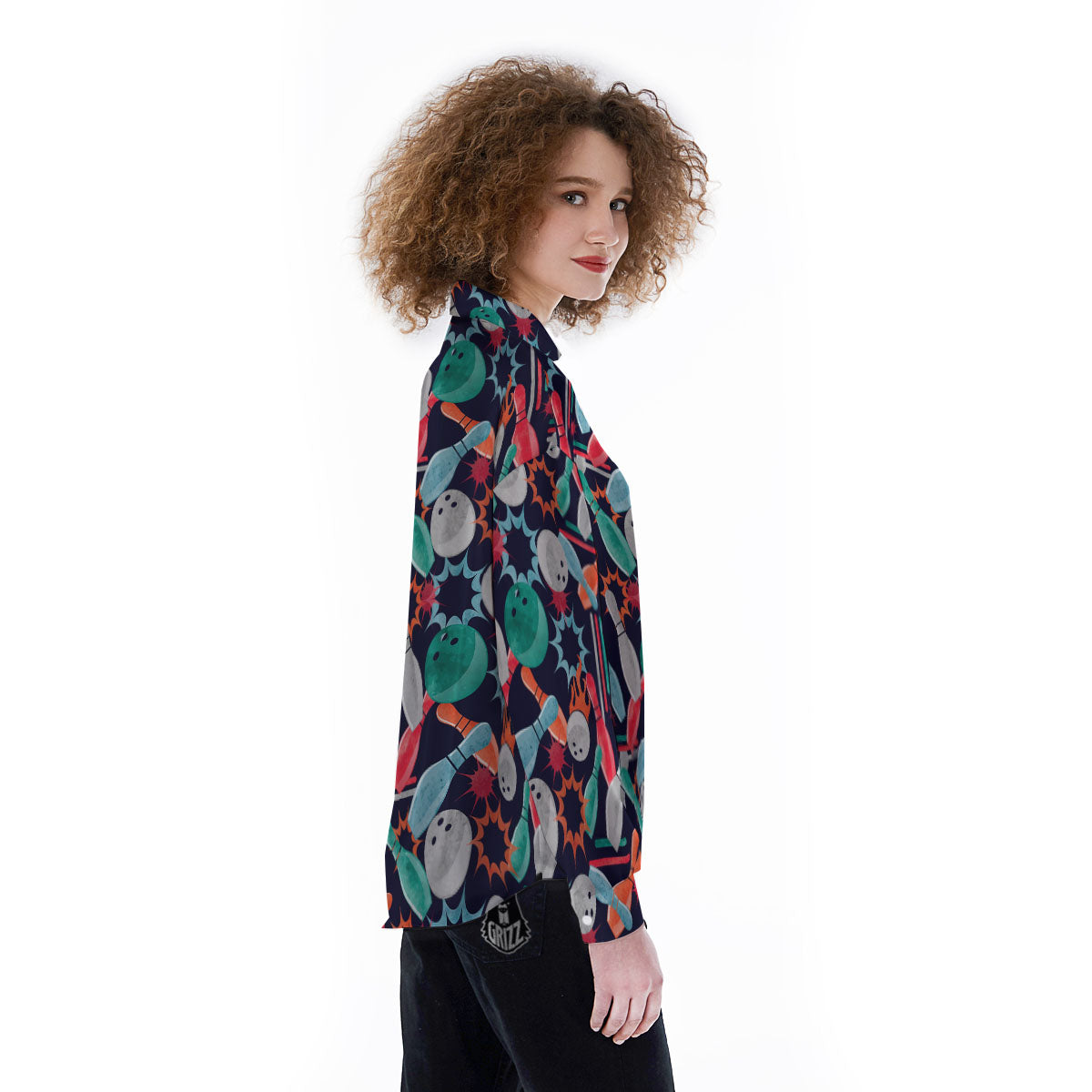 Bowling Theme Watercolor Print Pattern Women's Long Sleeve Shirts-grizzshop