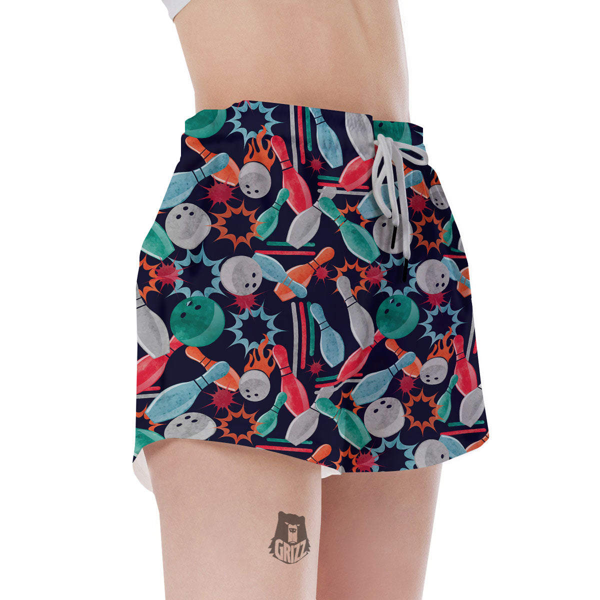 Bowling Theme Watercolor Print Pattern Women's Shorts-grizzshop