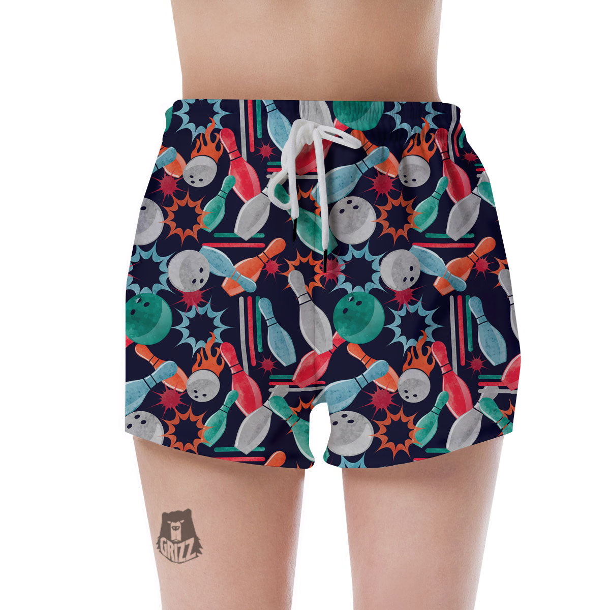 Bowling Theme Watercolor Print Pattern Women's Shorts-grizzshop