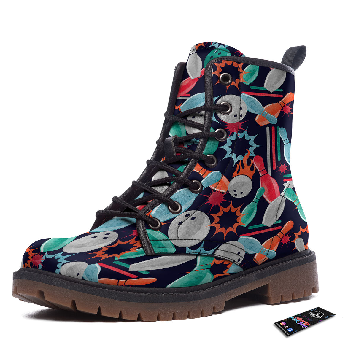 Bowling Theme Watercolor Print Pattern Work Boots-grizzshop