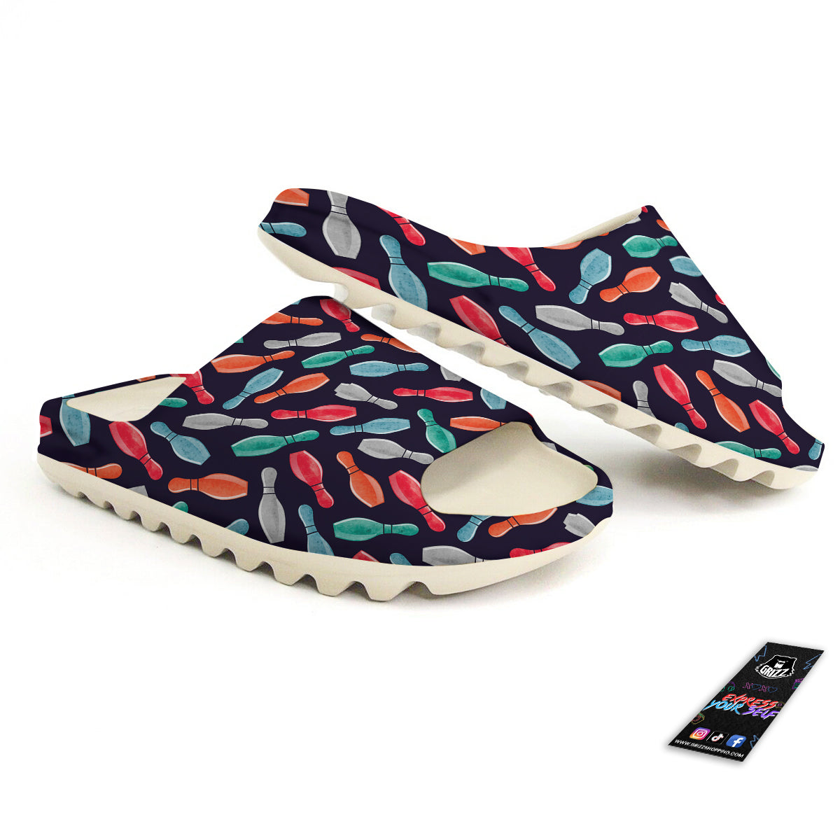 Bowling Pins Watercolor Print Pattern Sandals-grizzshop