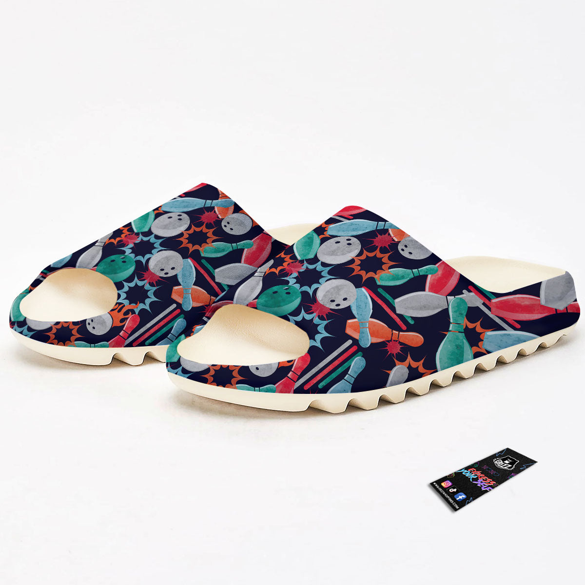 Bowling Theme Watercolor Print Pattern Sandals-grizzshop