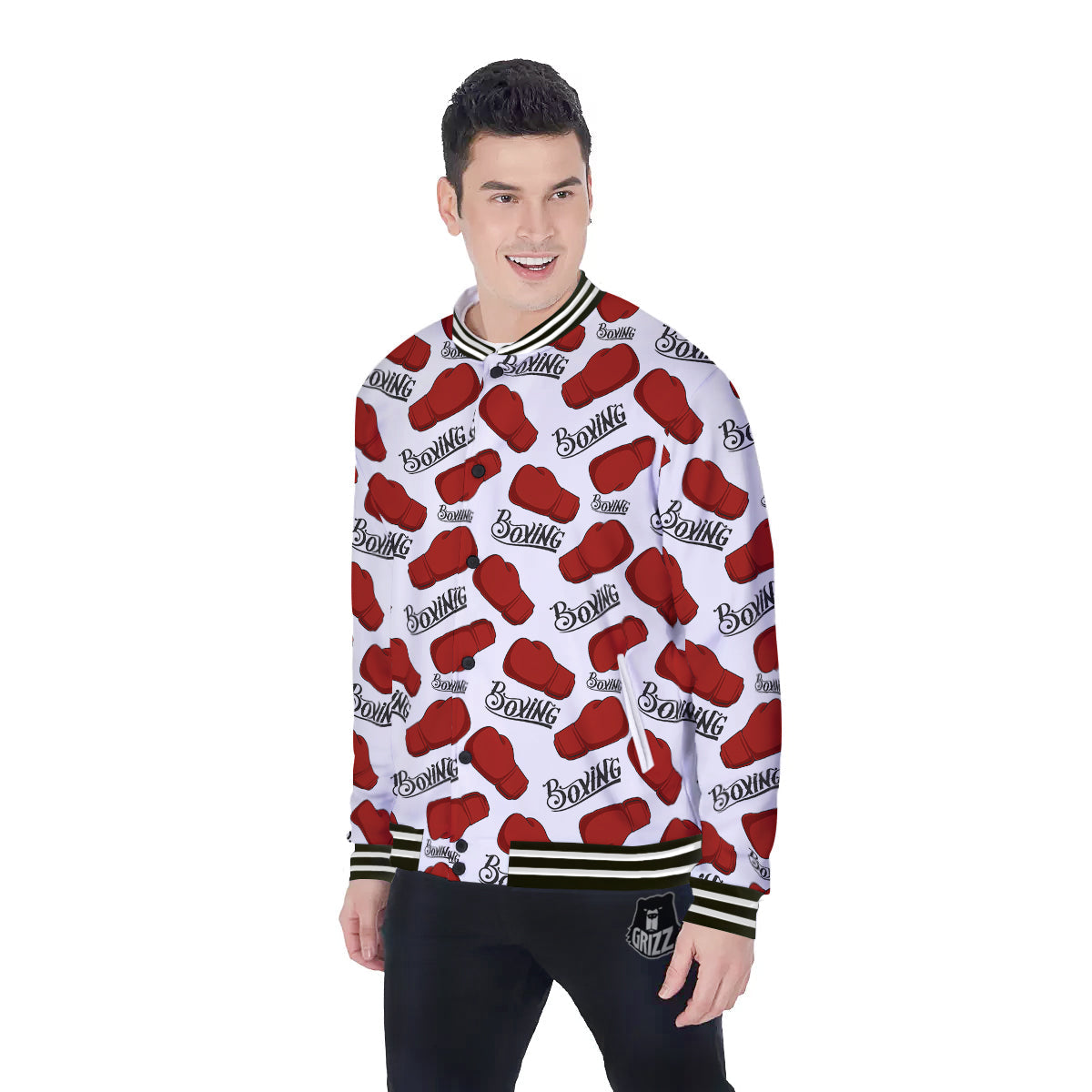 Boxing Glove And Text Print Pattern Baseball Jacket-grizzshop