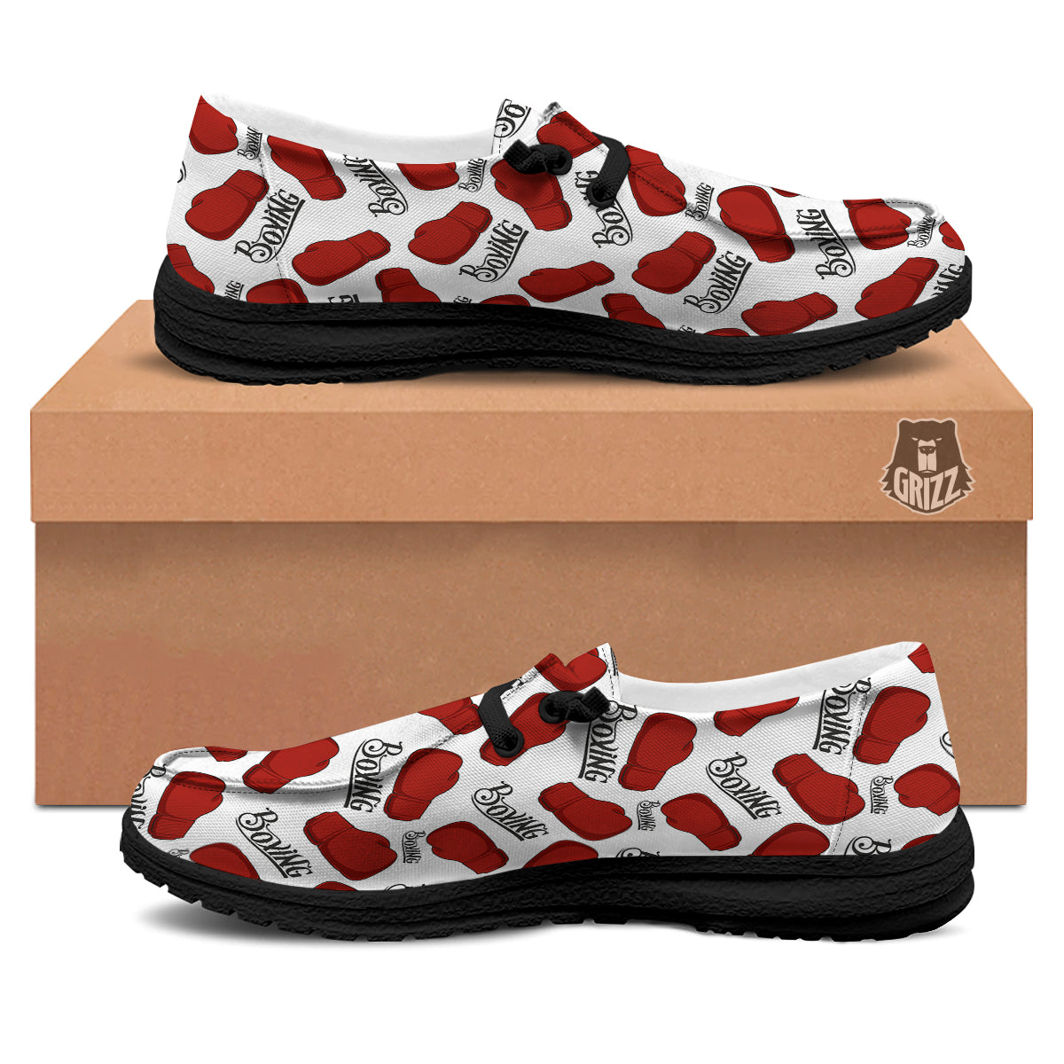 Boxing Glove And Text Print Pattern Black Loafers-grizzshop