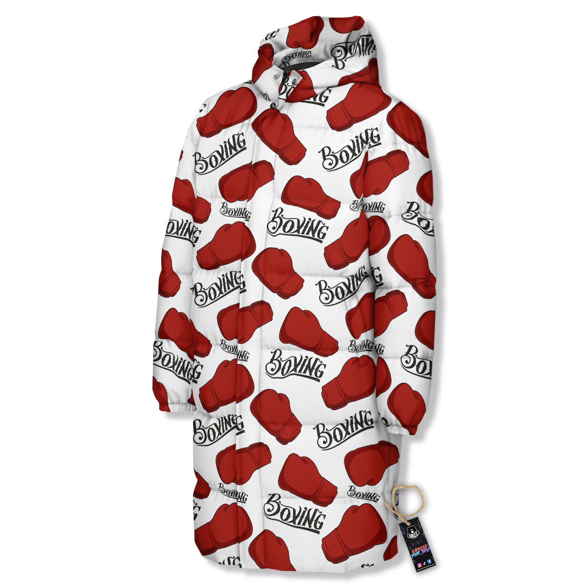 Boxing Glove And Text Print Pattern Long Down Jacket-grizzshop