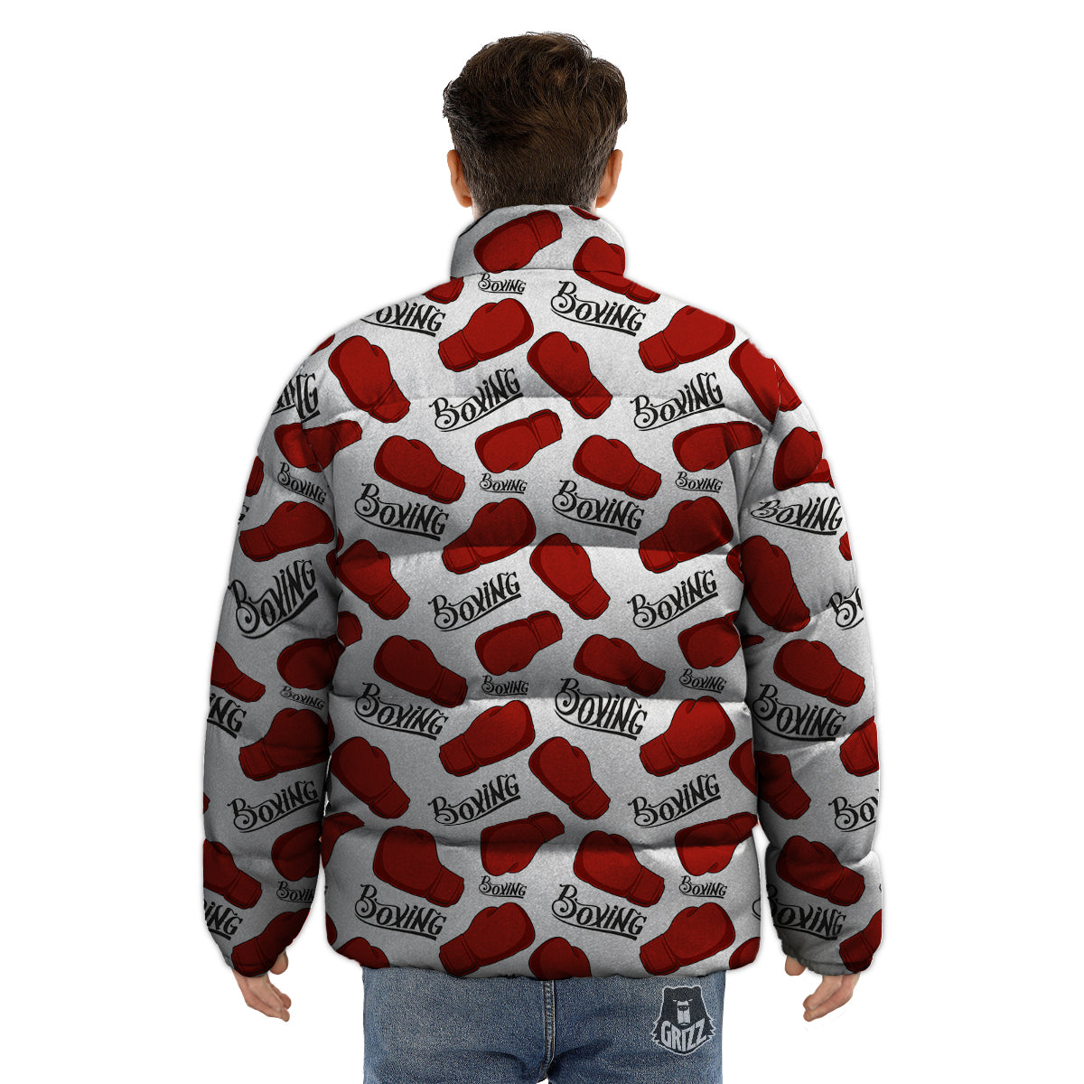 Boxing Glove And Text Print Pattern Puffer Jacket-grizzshop