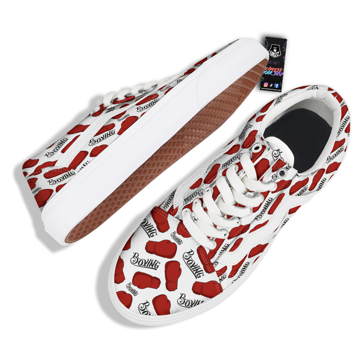 Boxing Glove And Text Print Pattern Skate Shoes-grizzshop