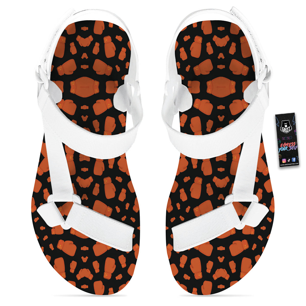 Boxing Gloves Print Pattern White Open Toe Sandals-grizzshop
