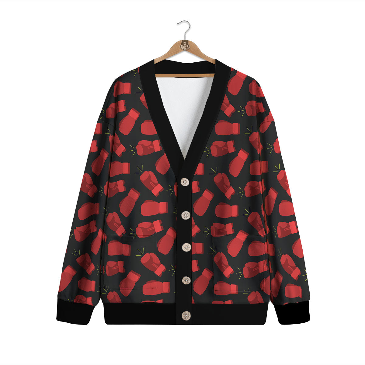 Boxing Gloves Red Print Pattern Cardigan-grizzshop
