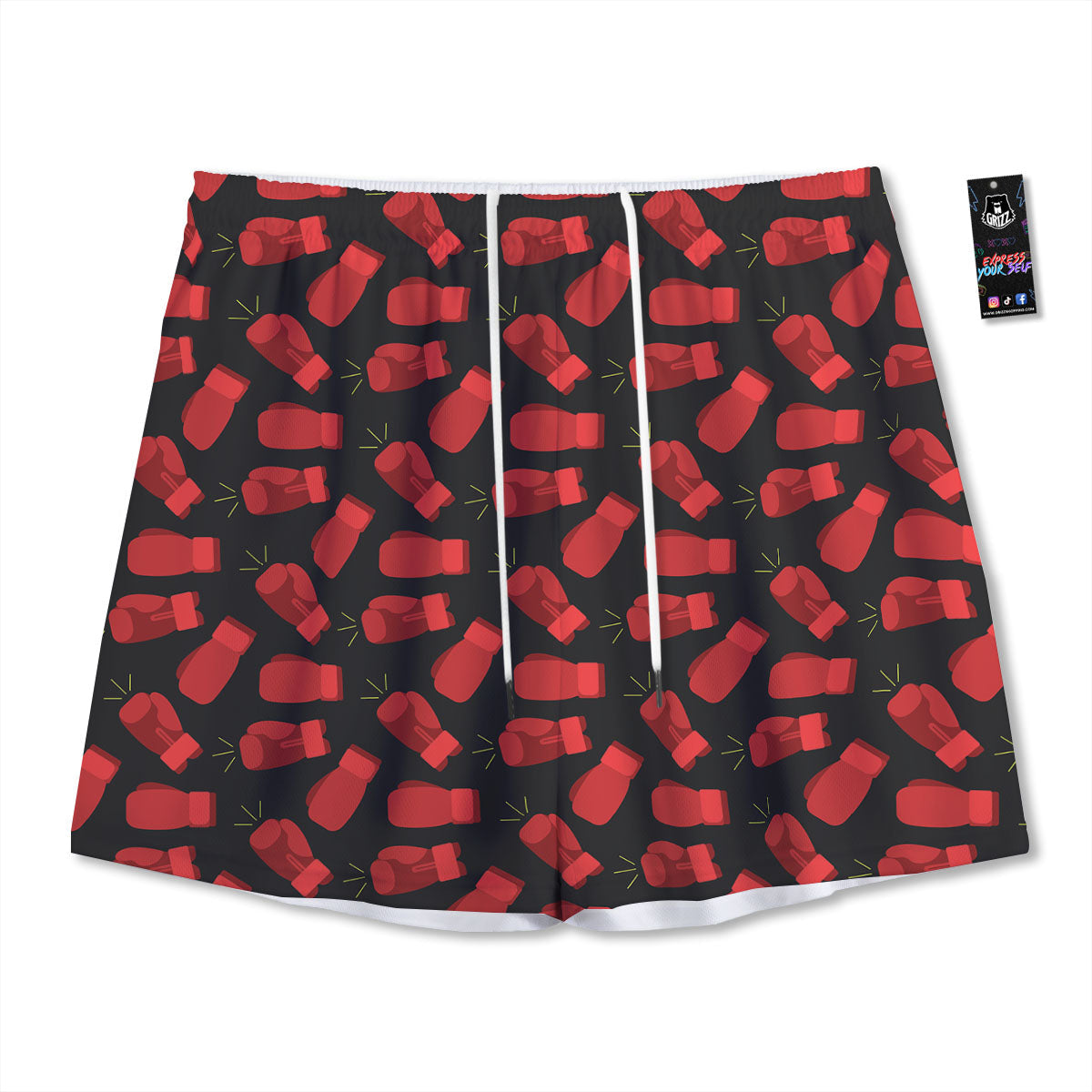 Boxing Gloves Red Print Pattern Mesh Shorts-grizzshop