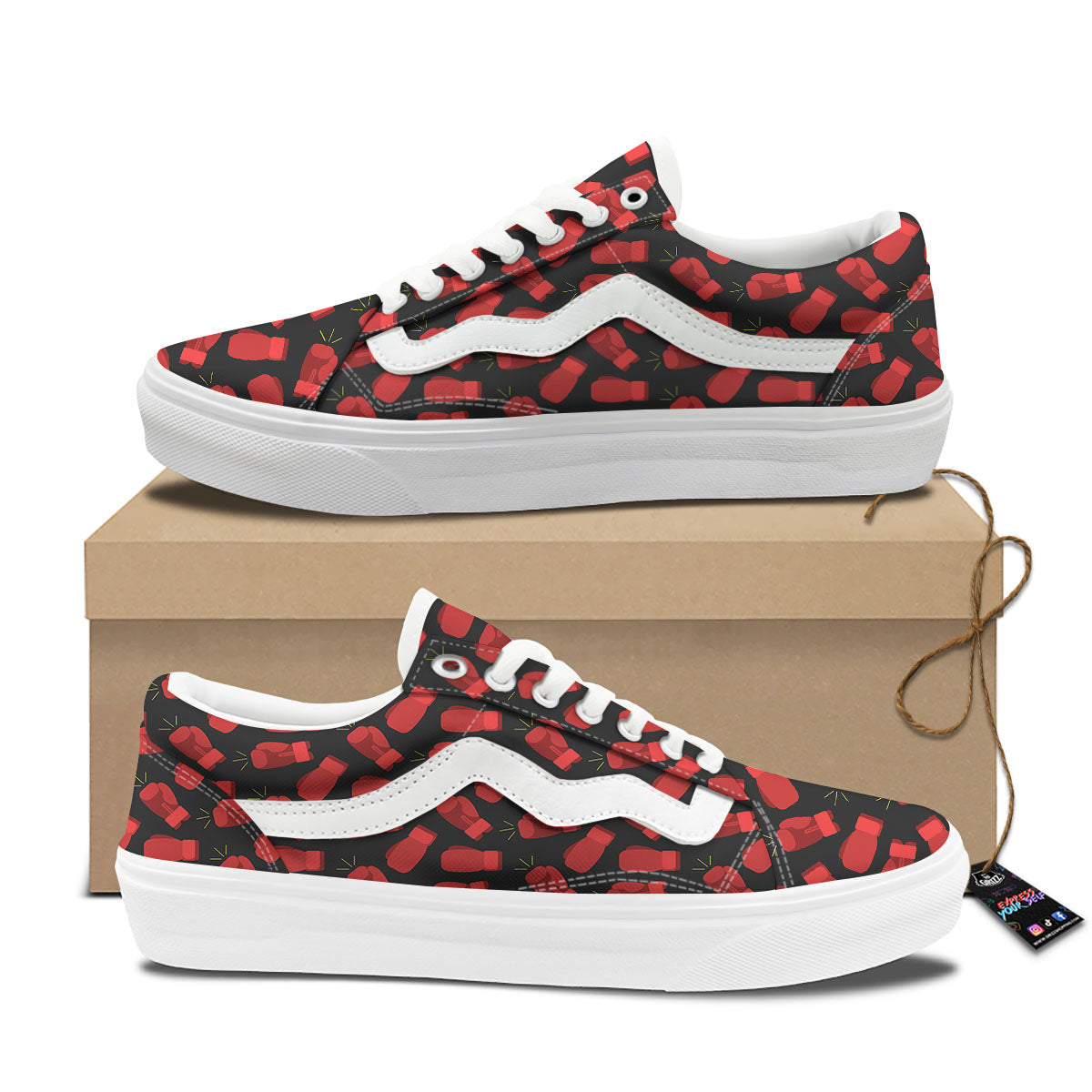 Boxing Gloves Red Print Pattern Skate Shoes-grizzshop