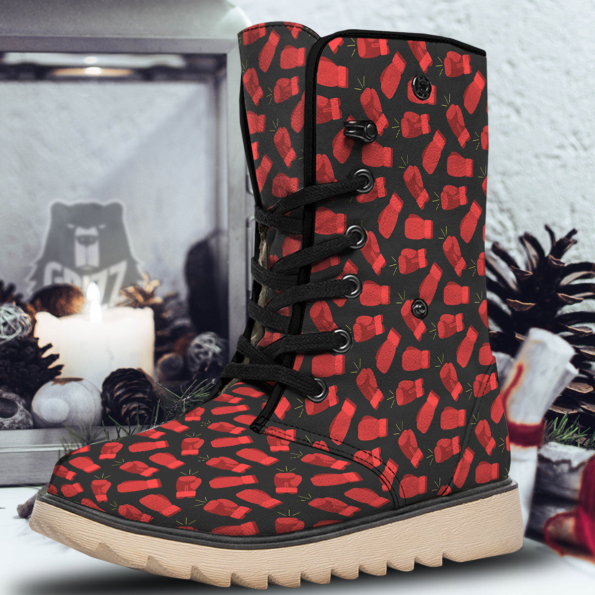Boxing Gloves Red Print Pattern Snow Boots-grizzshop