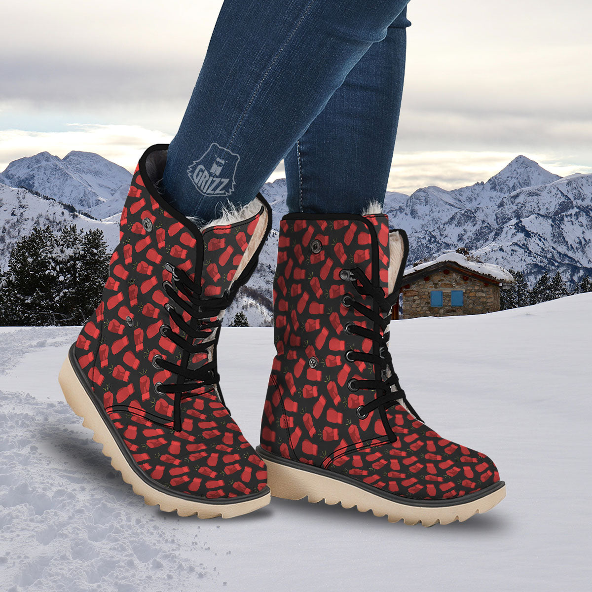 Boxing Gloves Red Print Pattern Snow Boots-grizzshop