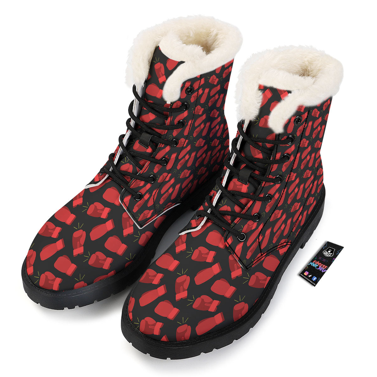 Boxing Gloves Red Print Pattern Winter Boots-grizzshop
