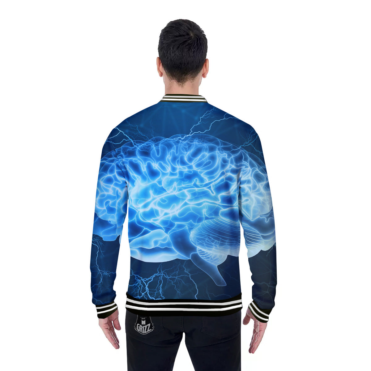 Brain Activity Blue Electrical Print Baseball Jacket-grizzshop