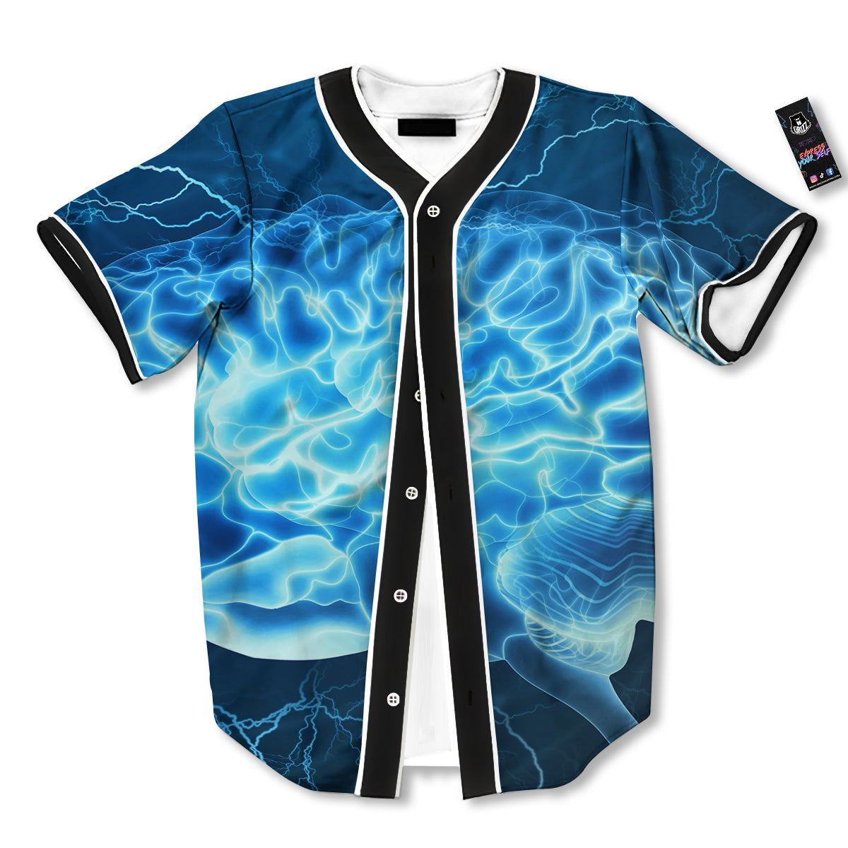 Brain Activity Blue Electrical Print Baseball Jersey-grizzshop