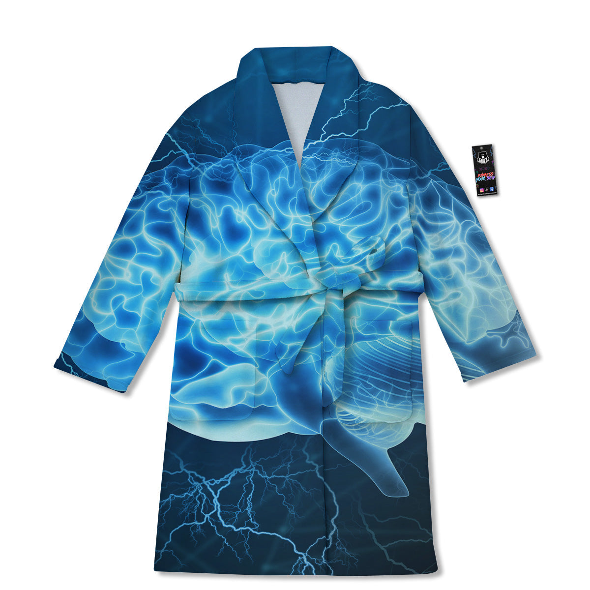 Brain Activity Blue Electrical Print Bathrobe-grizzshop