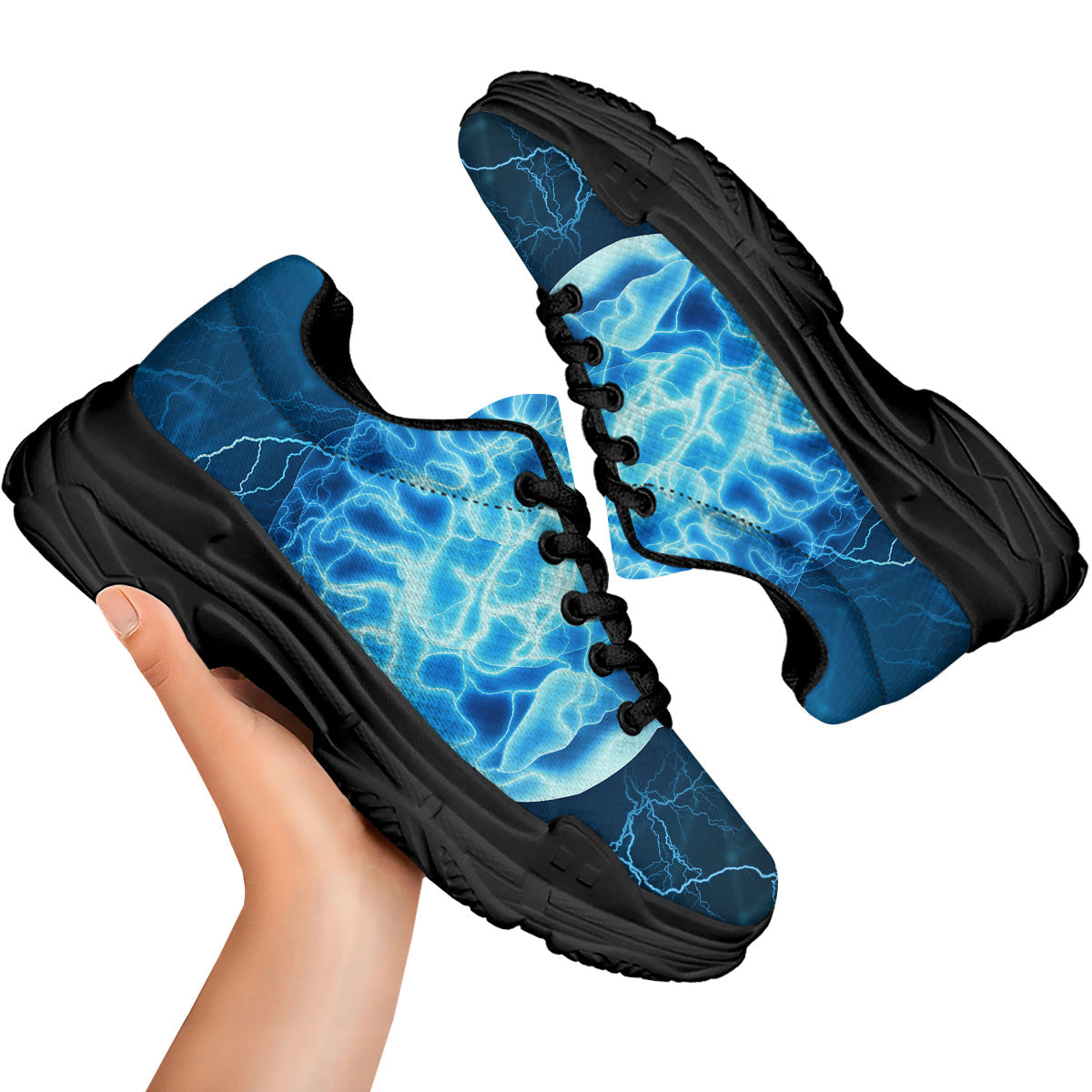 Brain Activity Blue Electrical Print Black Chunky Shoes-grizzshop