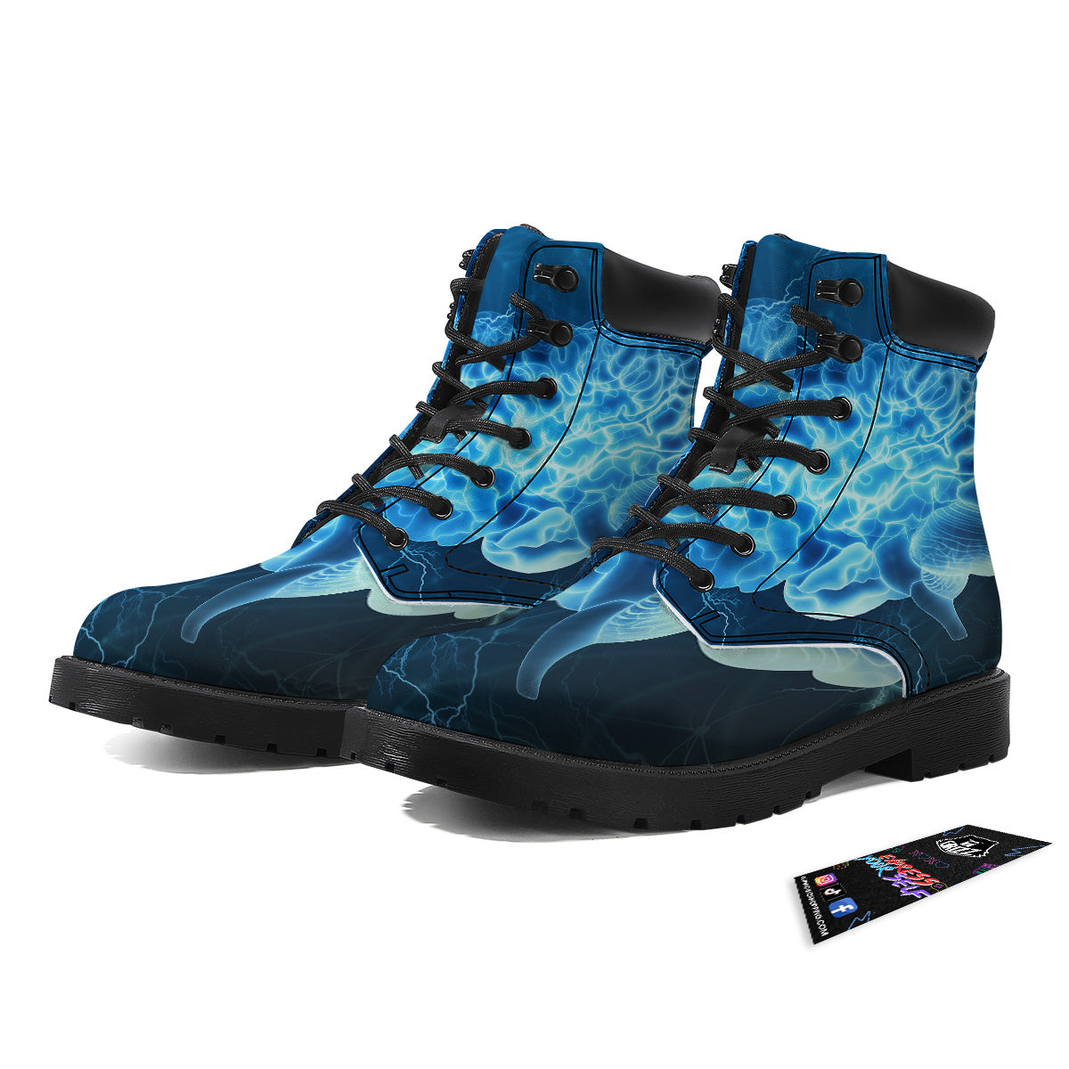Brain Activity Blue Electrical Print Boots-grizzshop