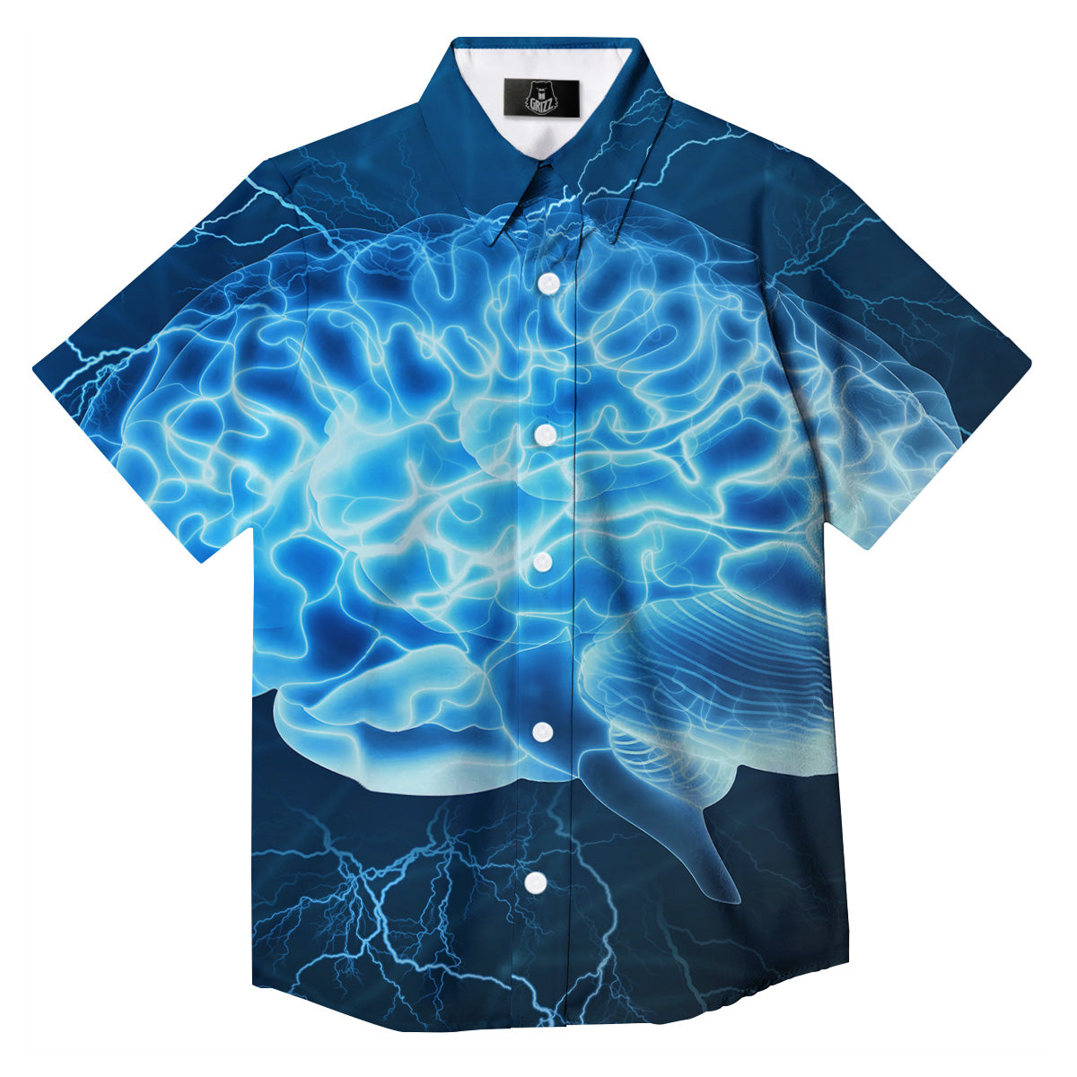 Brain Activity Blue Electrical Print Button Up Shirt-grizzshop