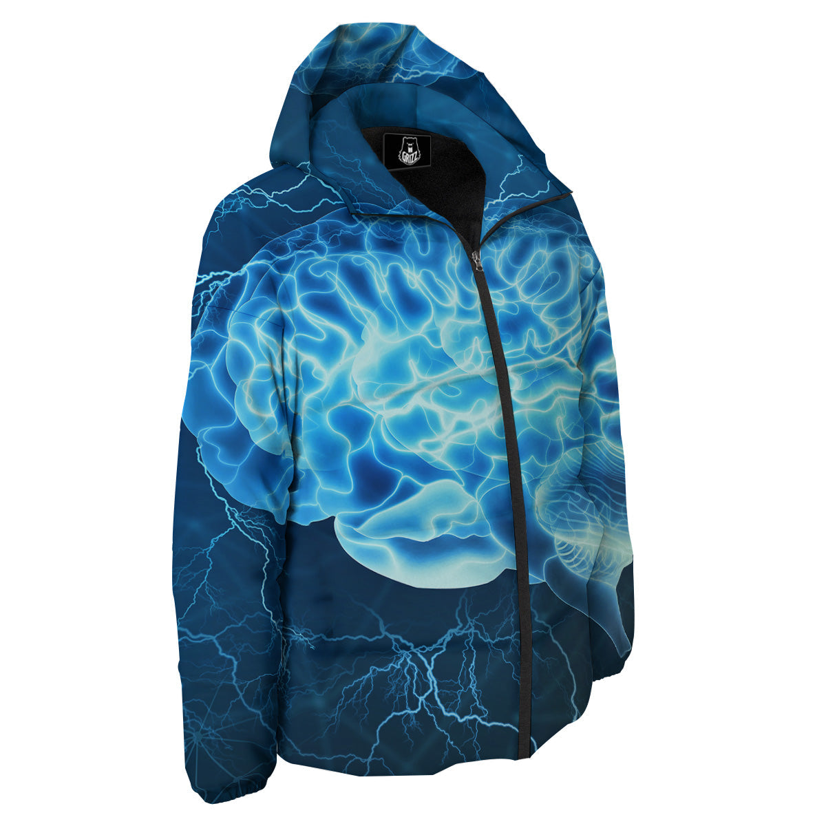 Brain Activity Blue Electrical Print Down Jacket-grizzshop