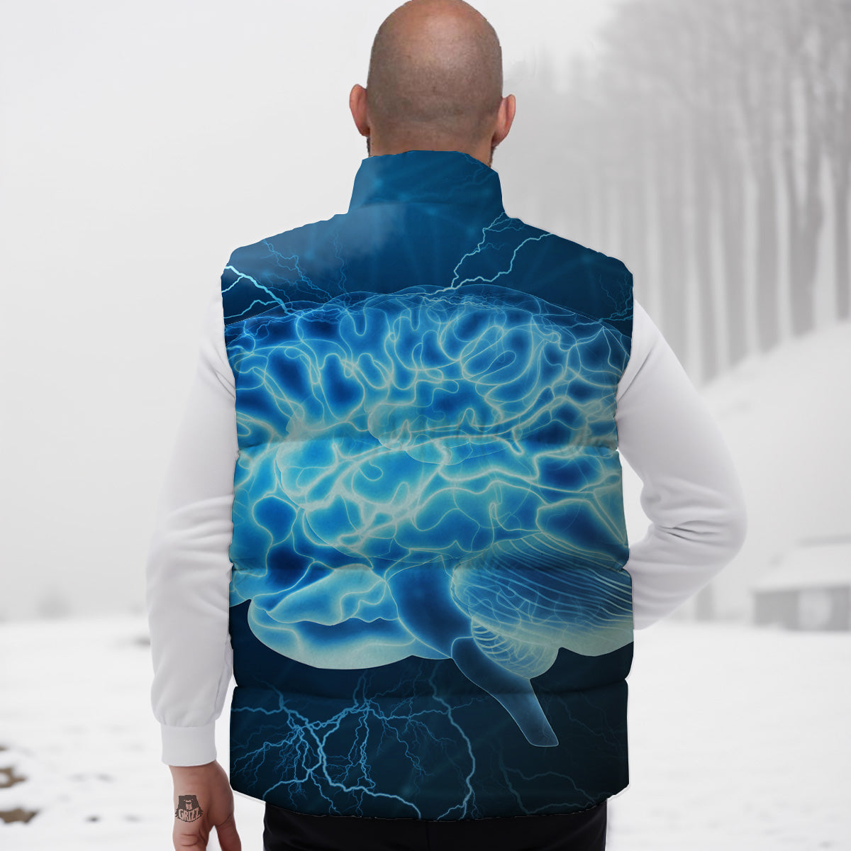 Brain Activity Blue Electrical Print Down Vest