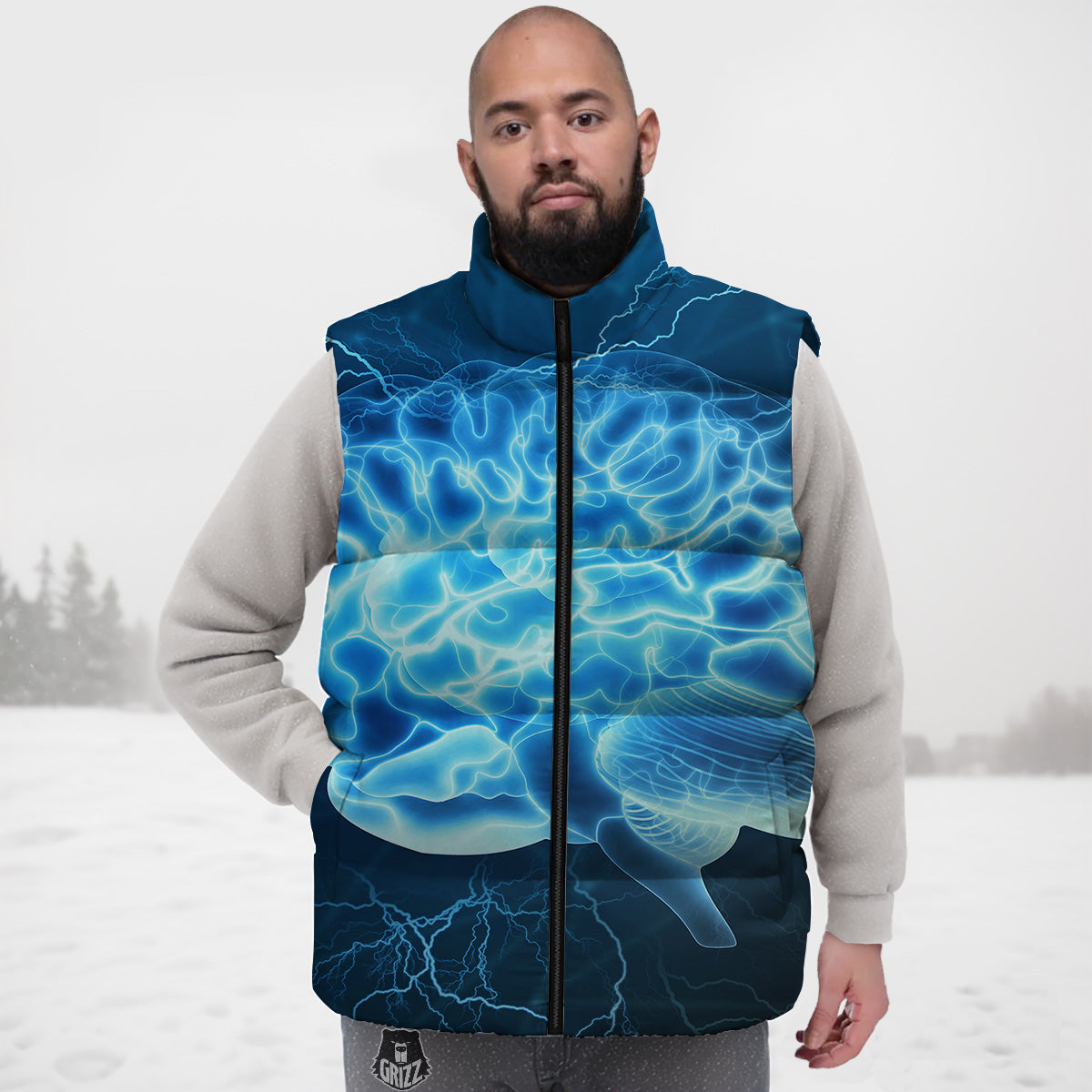 Brain Activity Blue Electrical Print Down Vest