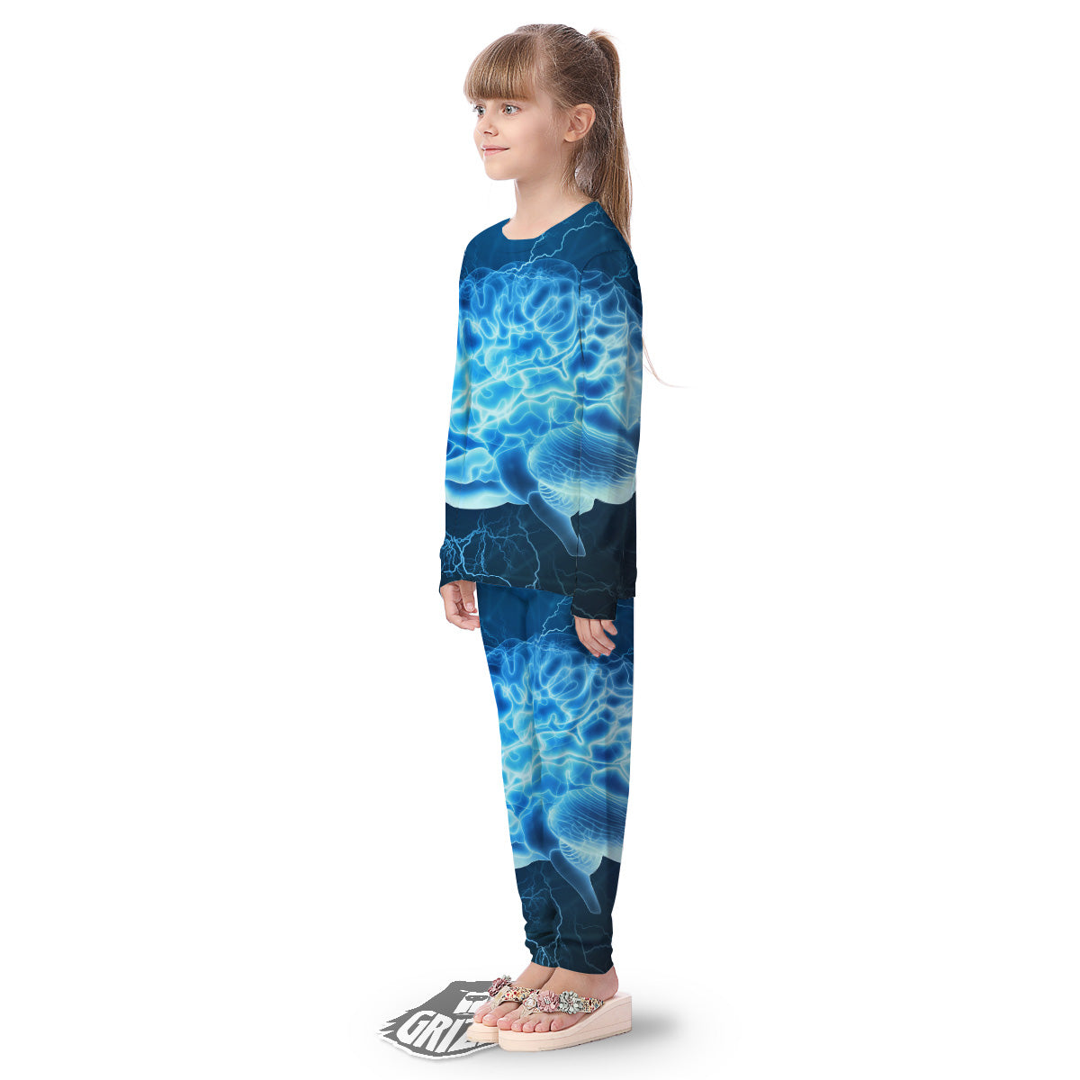 Brain Activity Blue Electrical Print Kid's Pajamas-grizzshop
