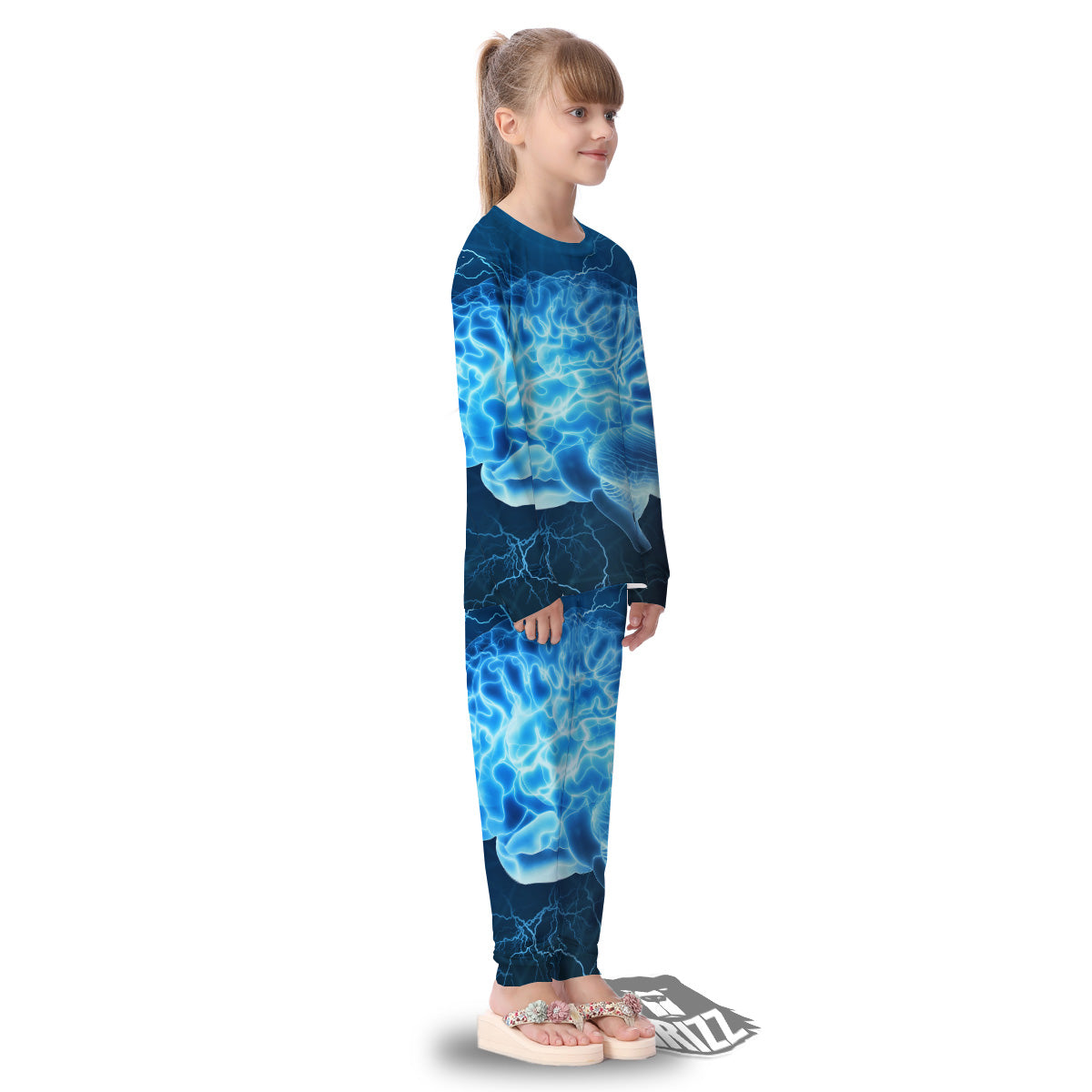 Brain Activity Blue Electrical Print Kid's Pajamas-grizzshop