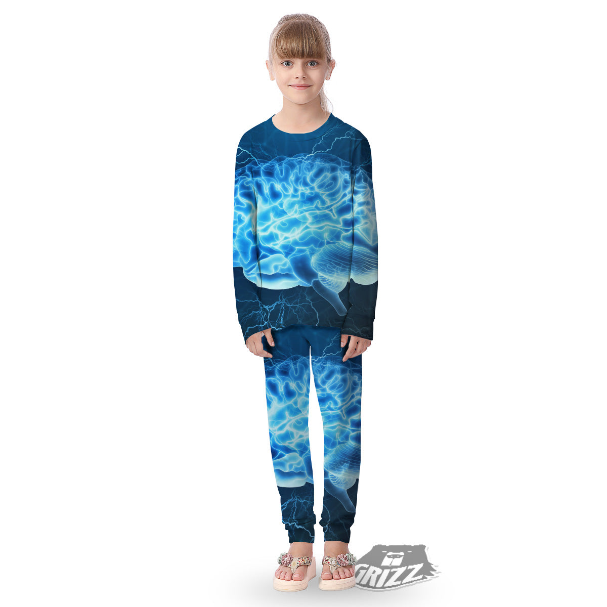 Brain Activity Blue Electrical Print Kid's Pajamas-grizzshop