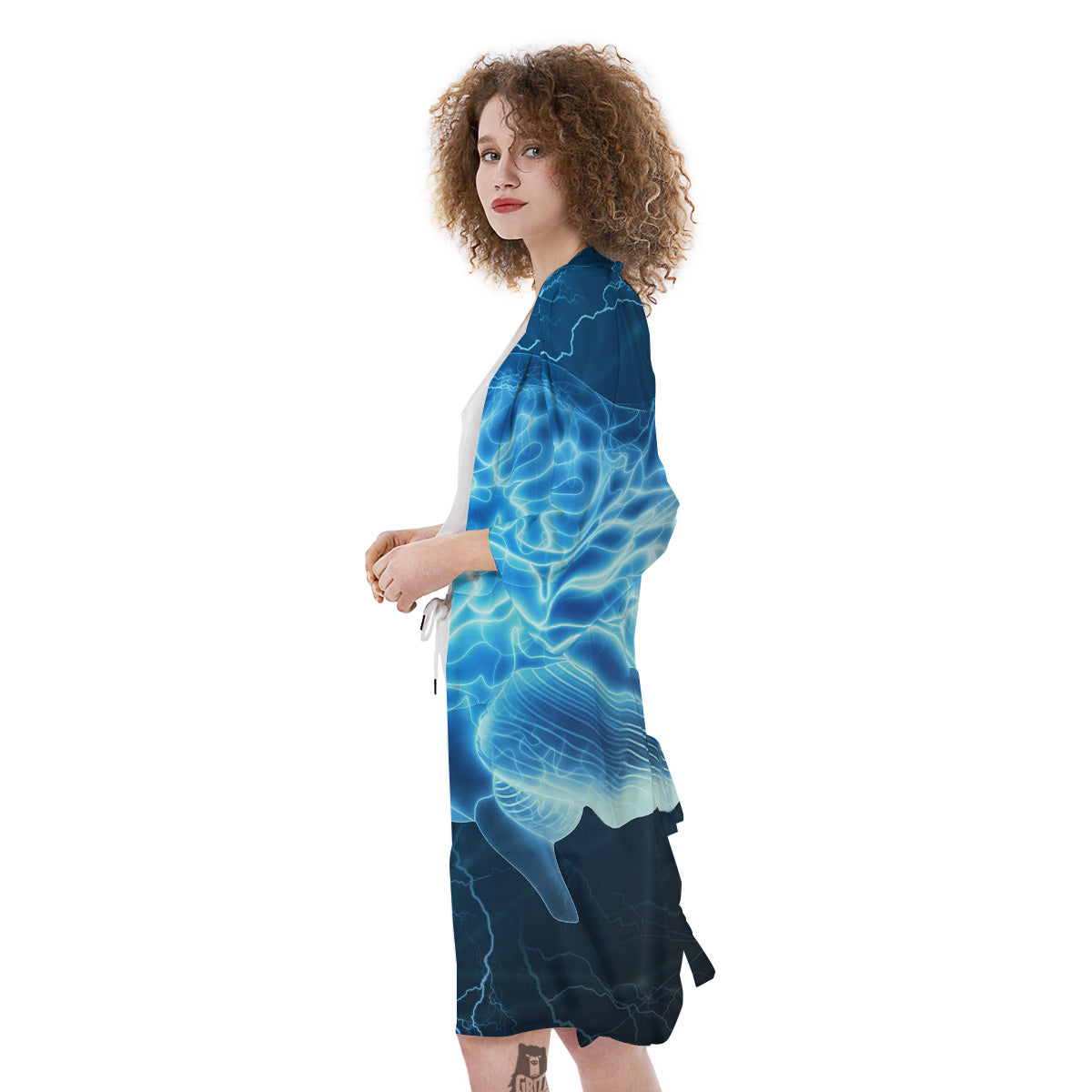 Brain Activity Blue Electrical Print Kimono-grizzshop