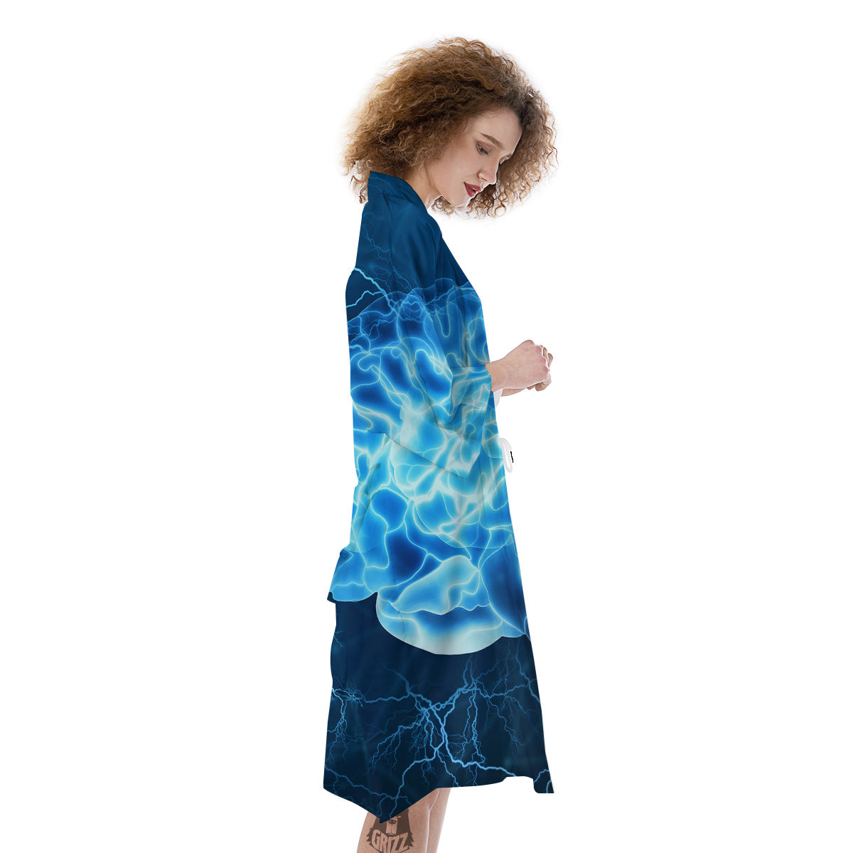 Brain Activity Blue Electrical Print Kimono-grizzshop