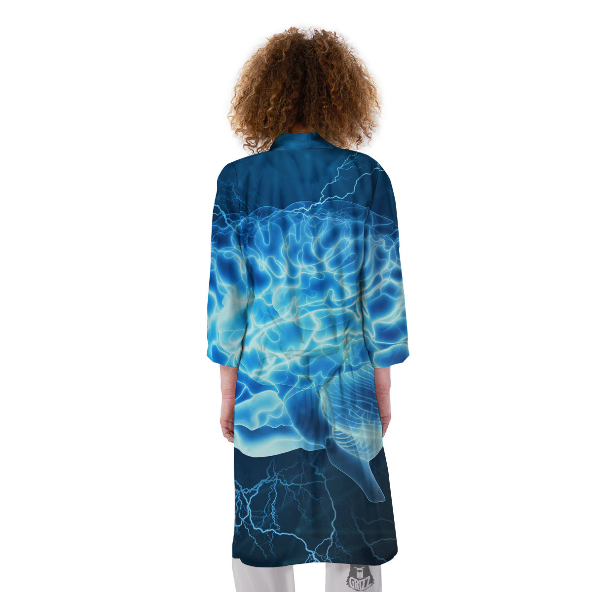 Brain Activity Blue Electrical Print Kimono-grizzshop