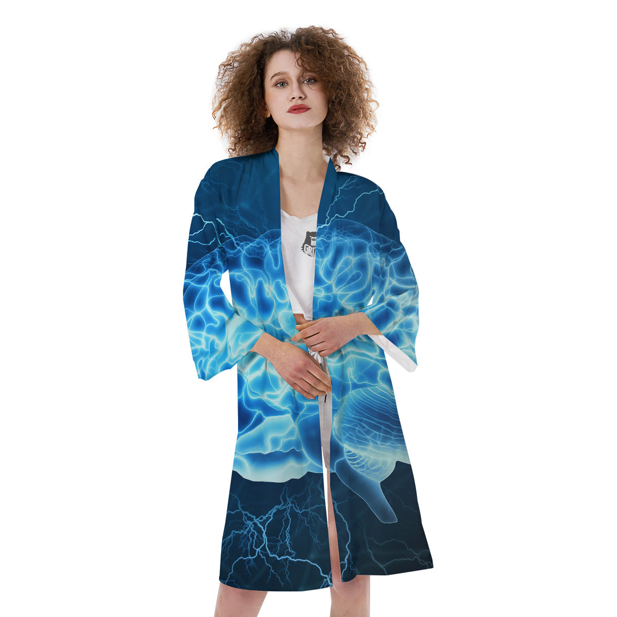 Brain Activity Blue Electrical Print Kimono-grizzshop