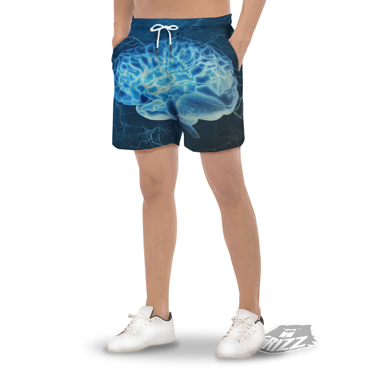 Brain Activity Blue Electrical Print Men's Gym Shorts-grizzshop