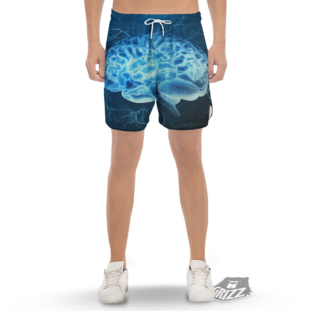 Brain Activity Blue Electrical Print Men's Gym Shorts-grizzshop