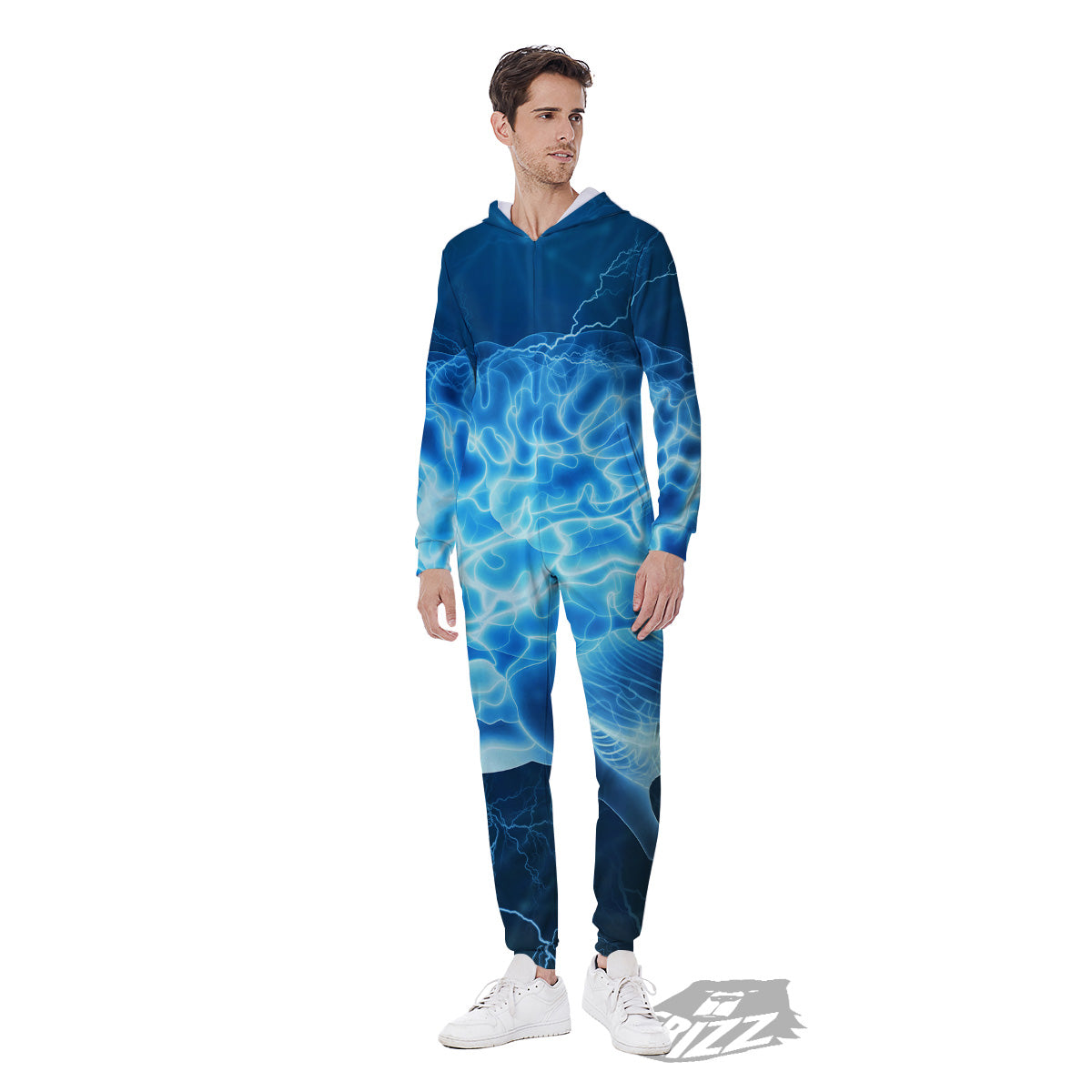 Brain Activity Blue Electrical Print Men's Jumpsuit-grizzshop