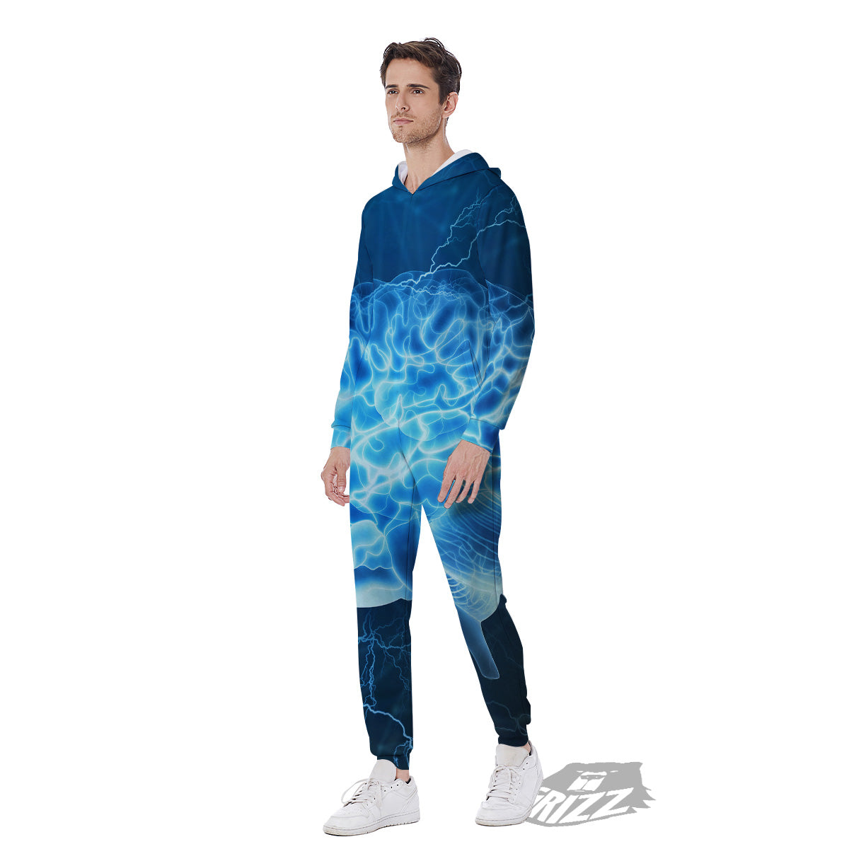 Brain Activity Blue Electrical Print Men's Jumpsuit-grizzshop