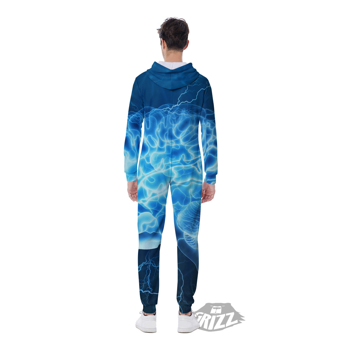 Brain Activity Blue Electrical Print Men's Jumpsuit-grizzshop