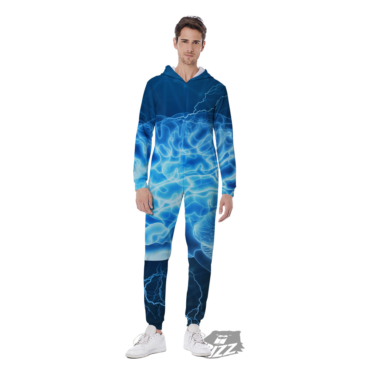 Brain Activity Blue Electrical Print Men's Jumpsuit-grizzshop