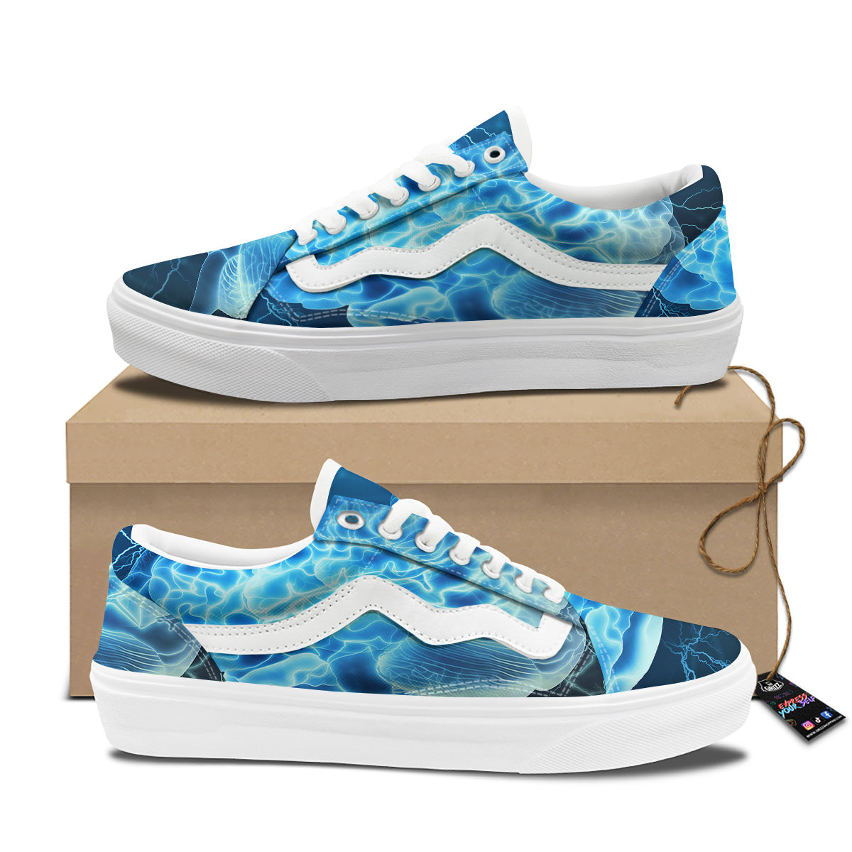 Brain Activity Blue Electrical Print Skate Shoes-grizzshop