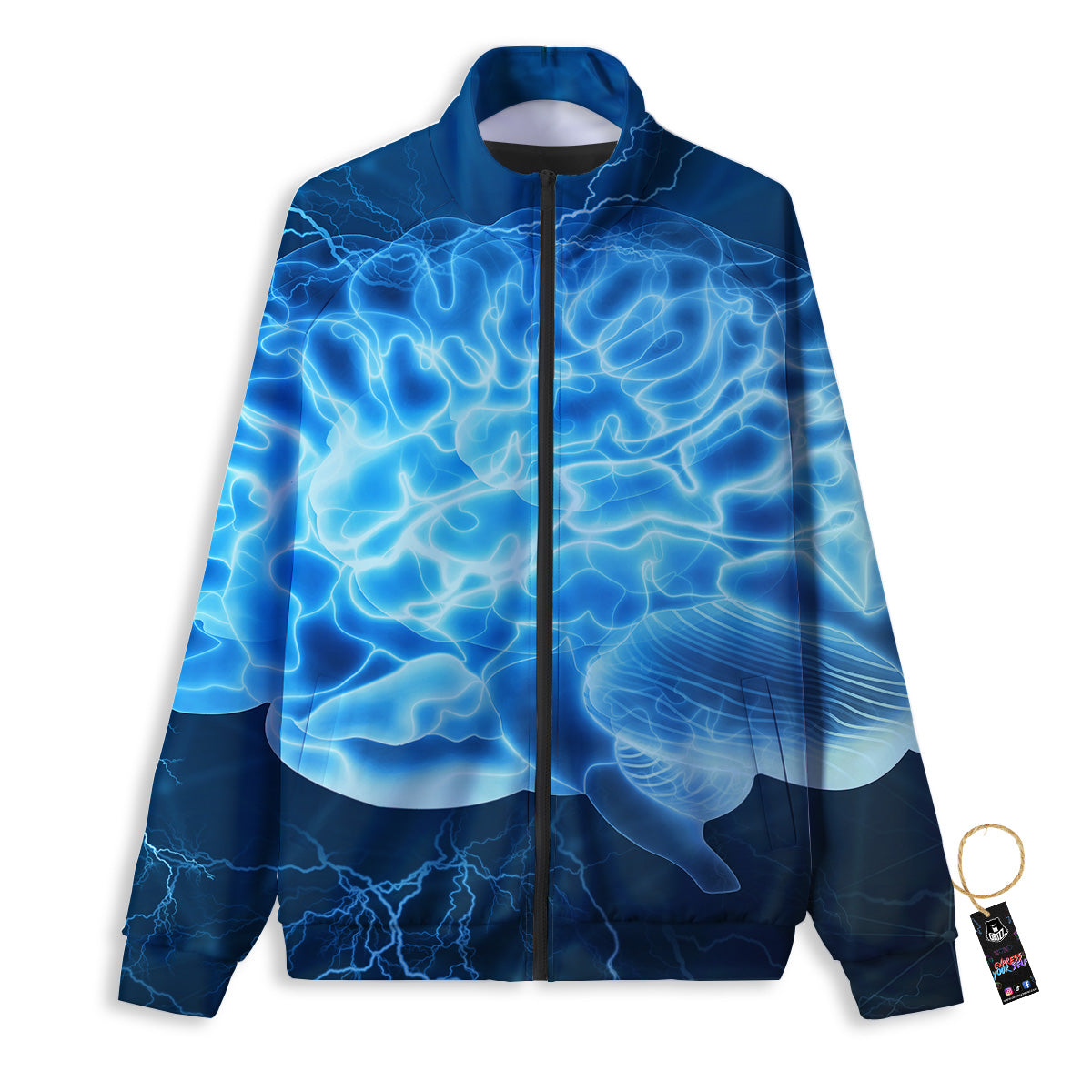 Brain Activity Blue Electrical Print Track Jacket-grizzshop