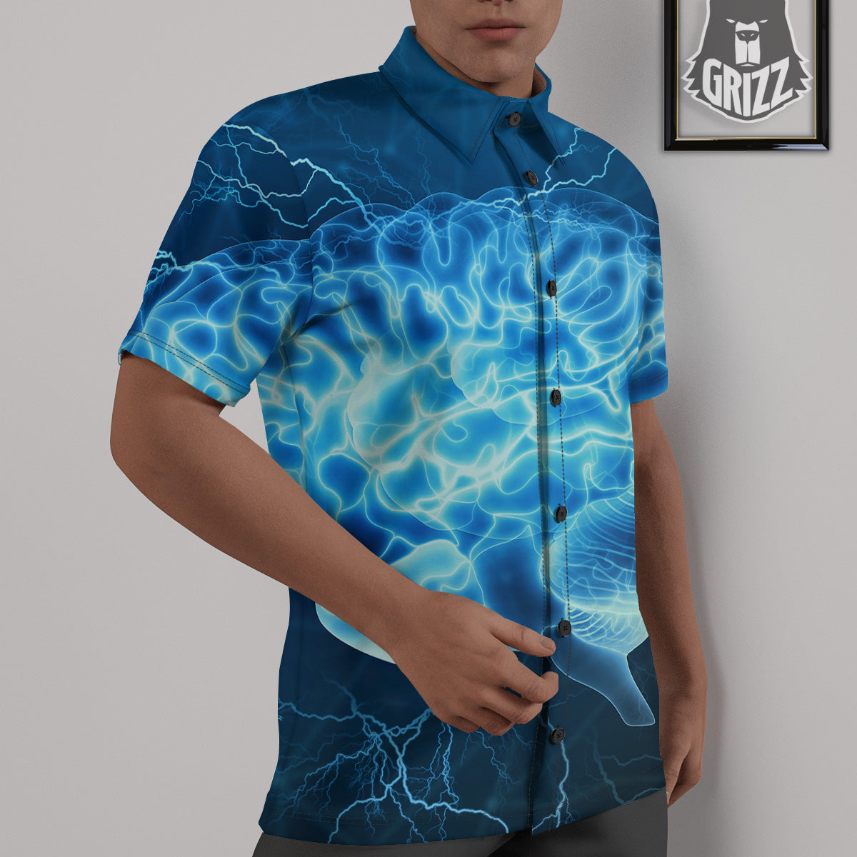 Brain Activity Blue Electrical Print Untucked Shirts-grizzshop